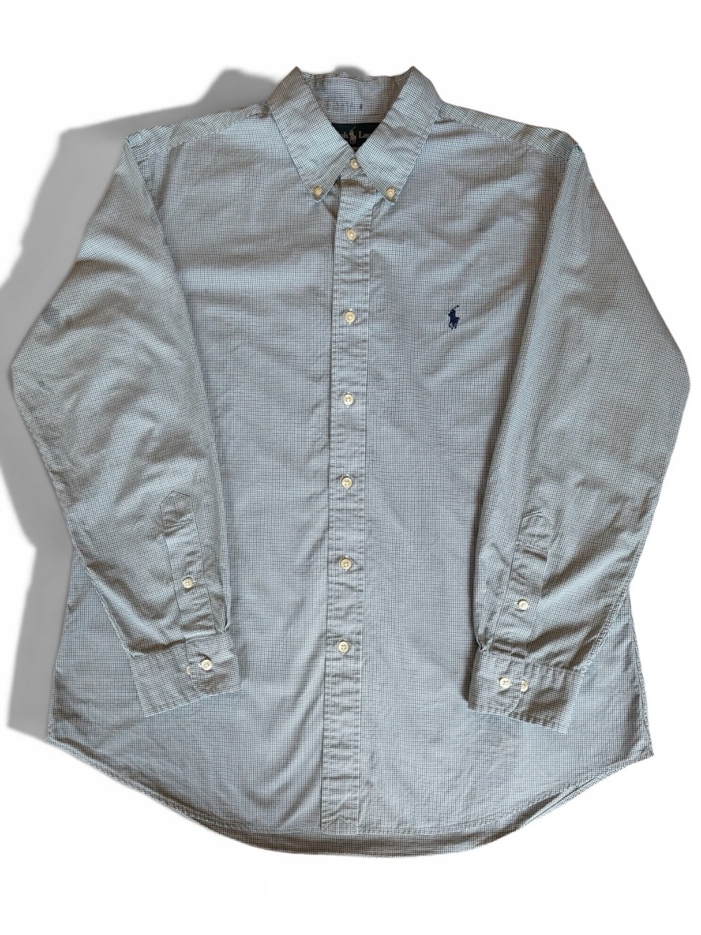 Ralph Lauren Mens Light Blue and Green Button-Down Oxford Shirt with Navy Pony